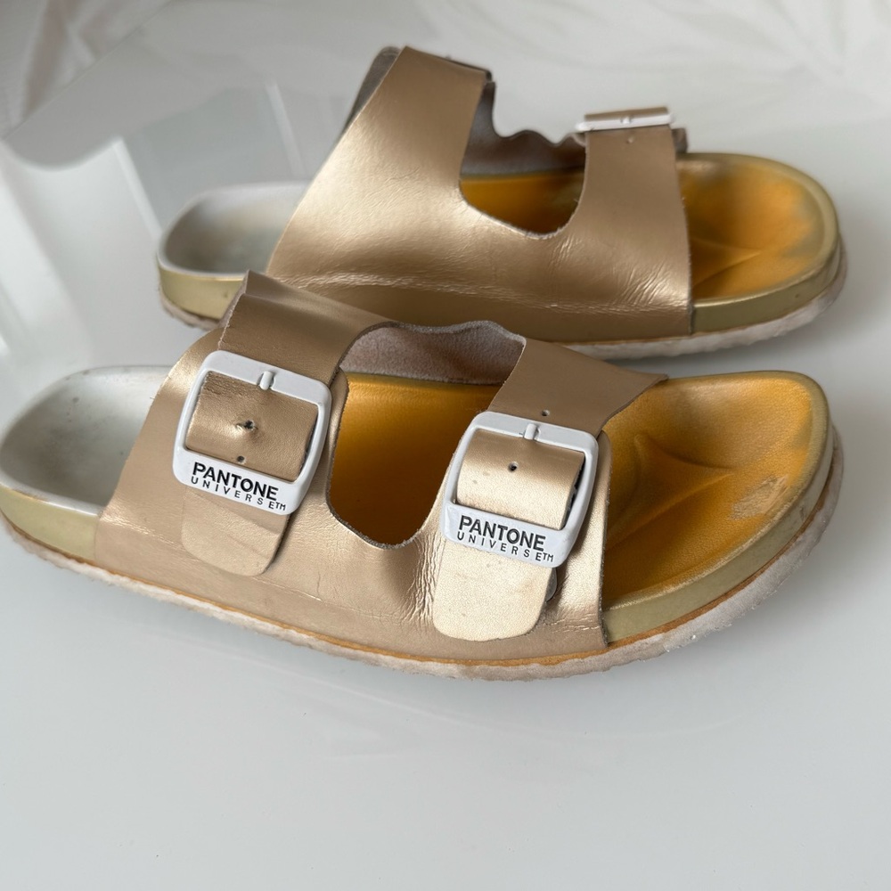 Limited Ed. Gold Pantone Birk Sandals 9.5